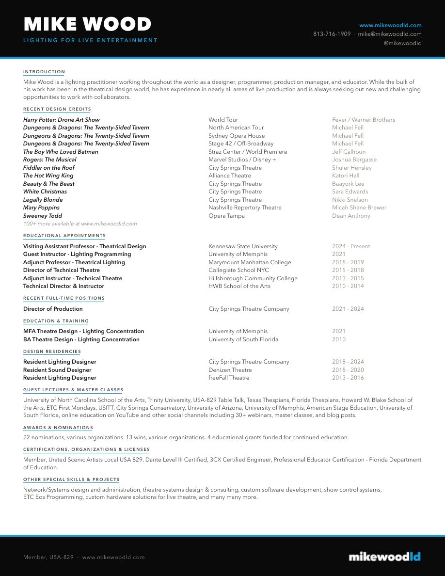 The first page of Mike Wood's resume